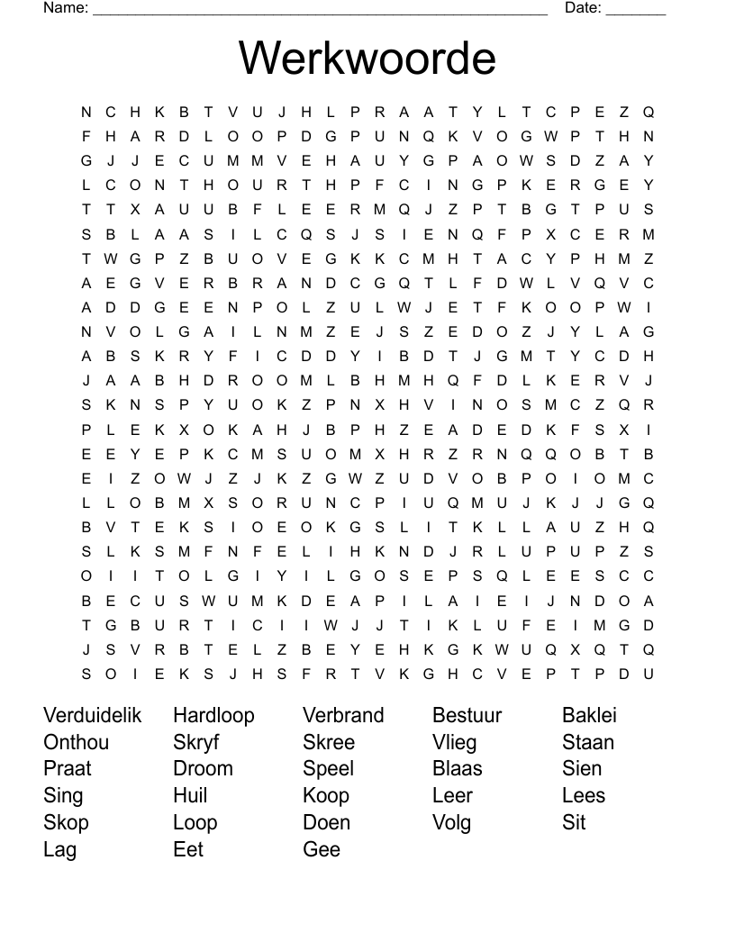 Werkwoorde Word Search