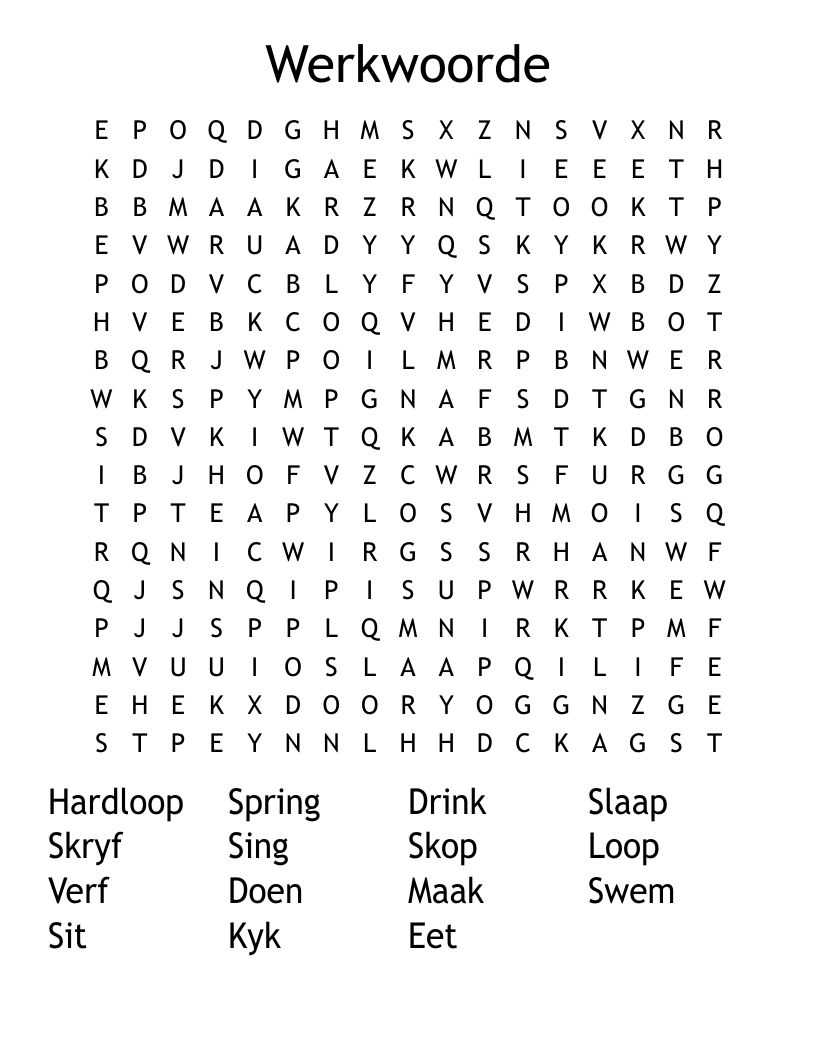 Werkwoorde Word Search