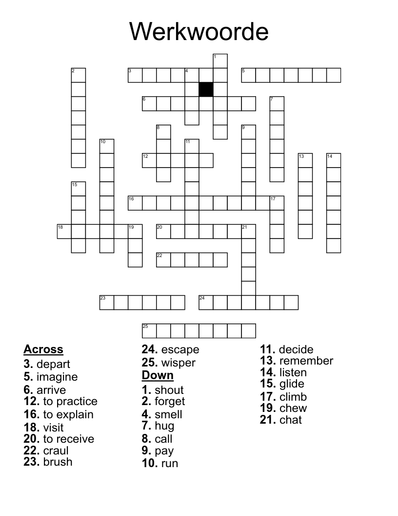 Werkwoorde Crossword