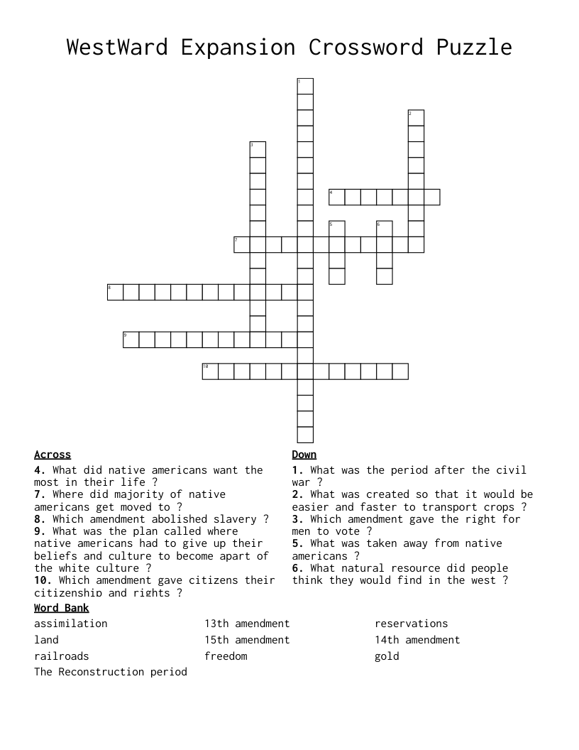 WestWard Expansion Crossword Puzzle 