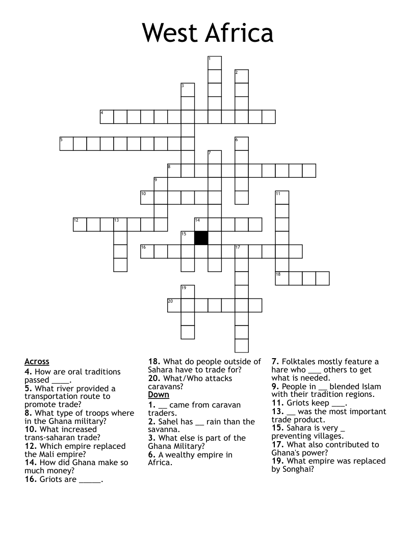 West Africa Crossword