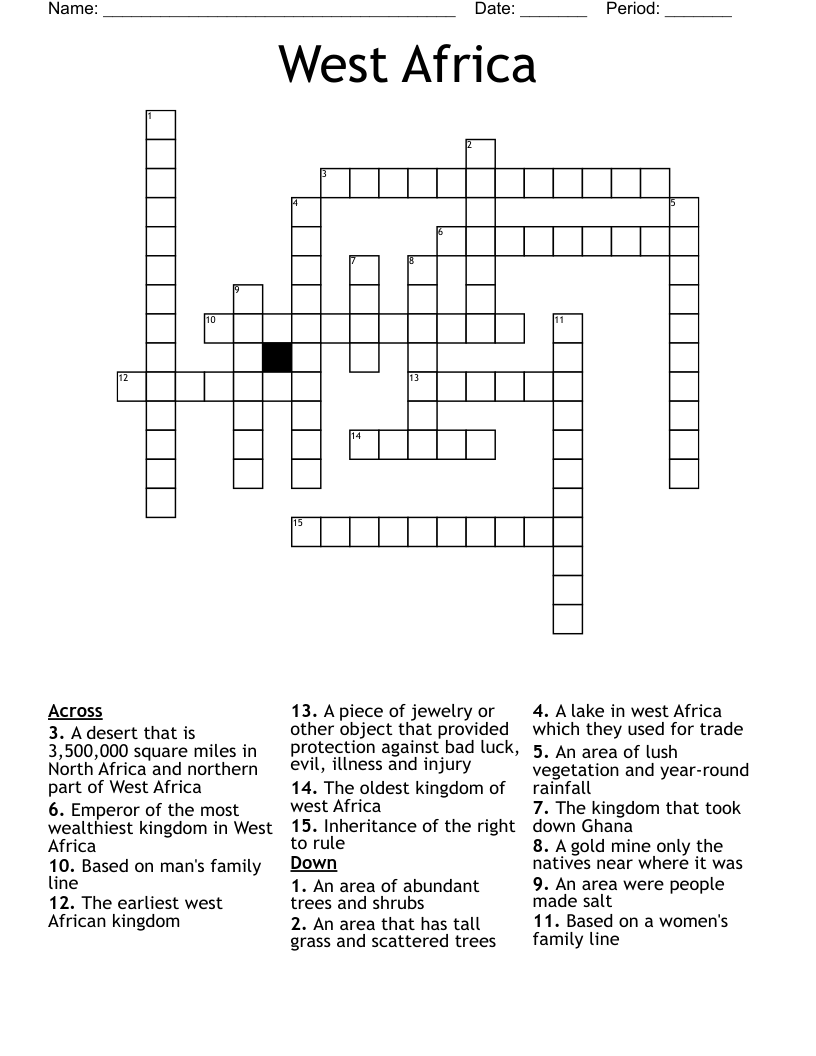 West Africa Crossword