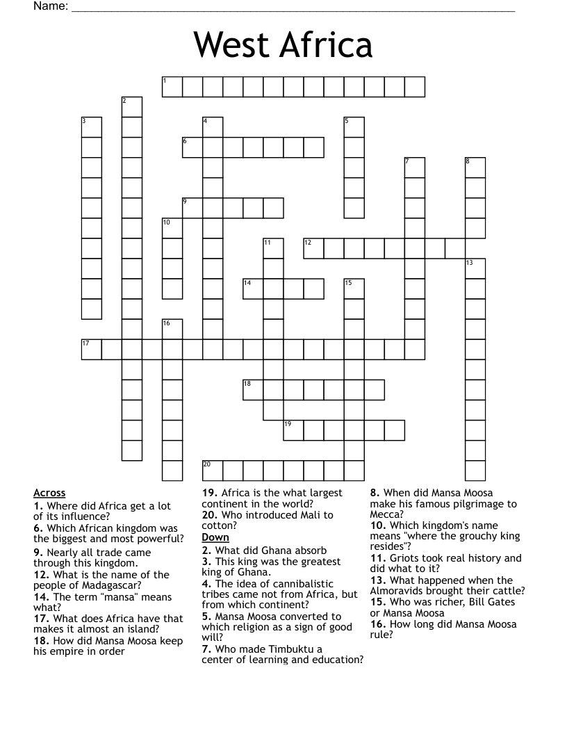 West Africa Crossword