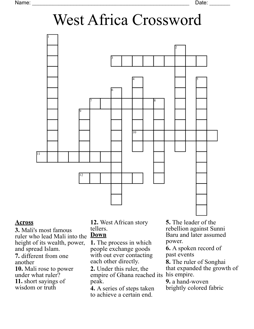 West Africa Crossword 