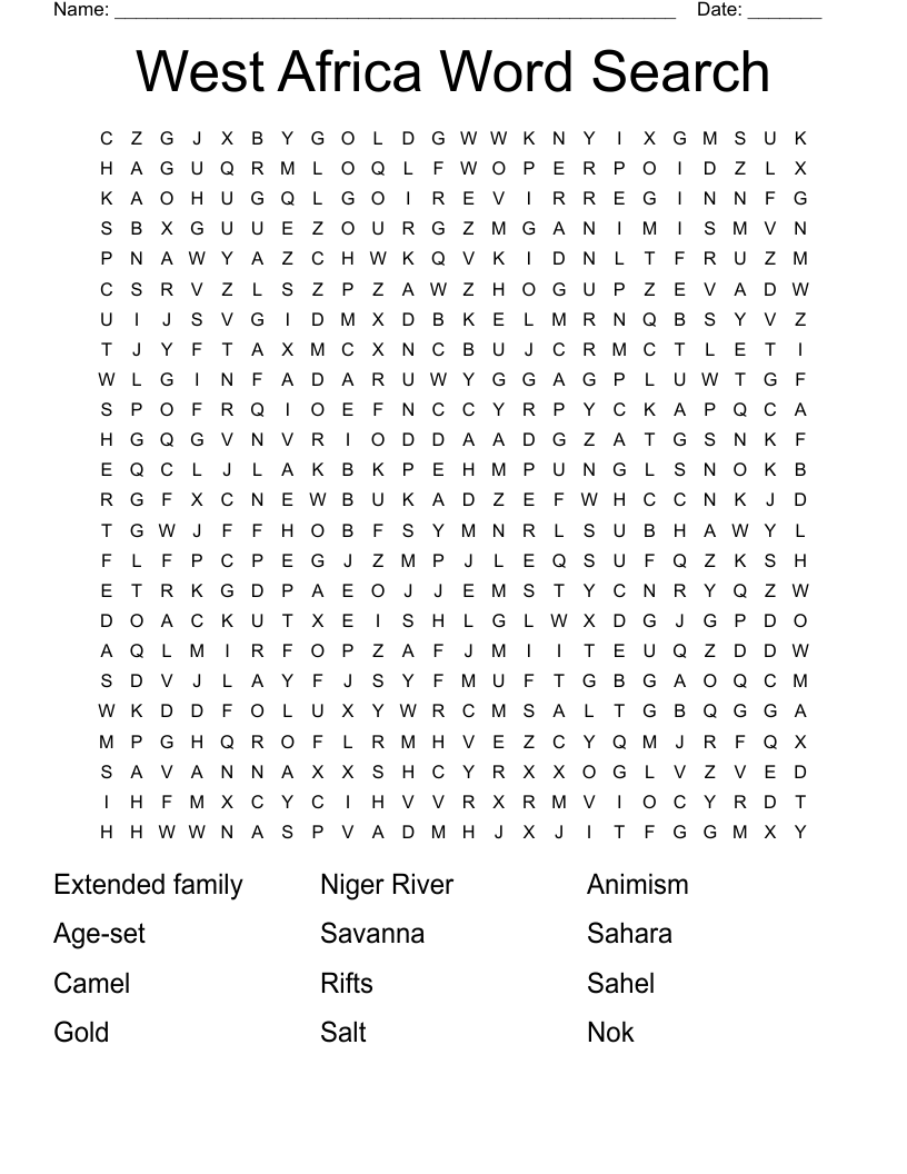 West Africa Word Search