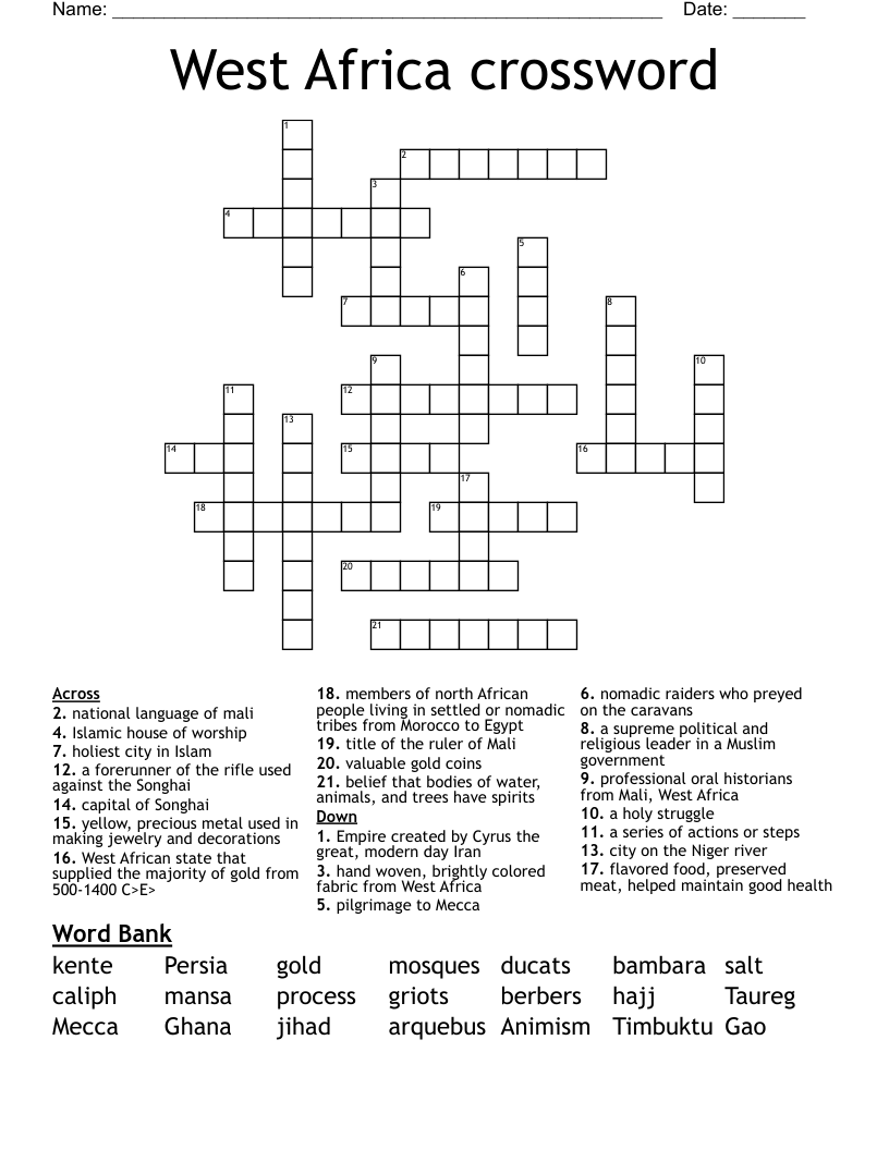 West Africa crossword
