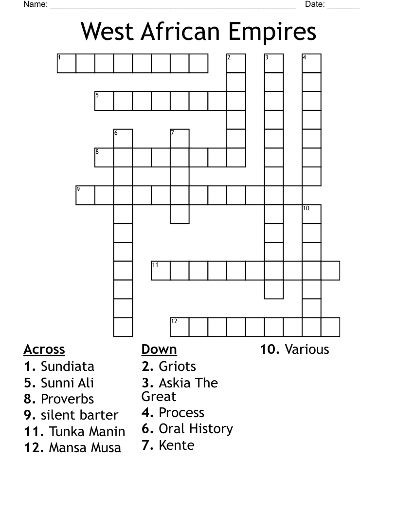 West African Empires Crossword