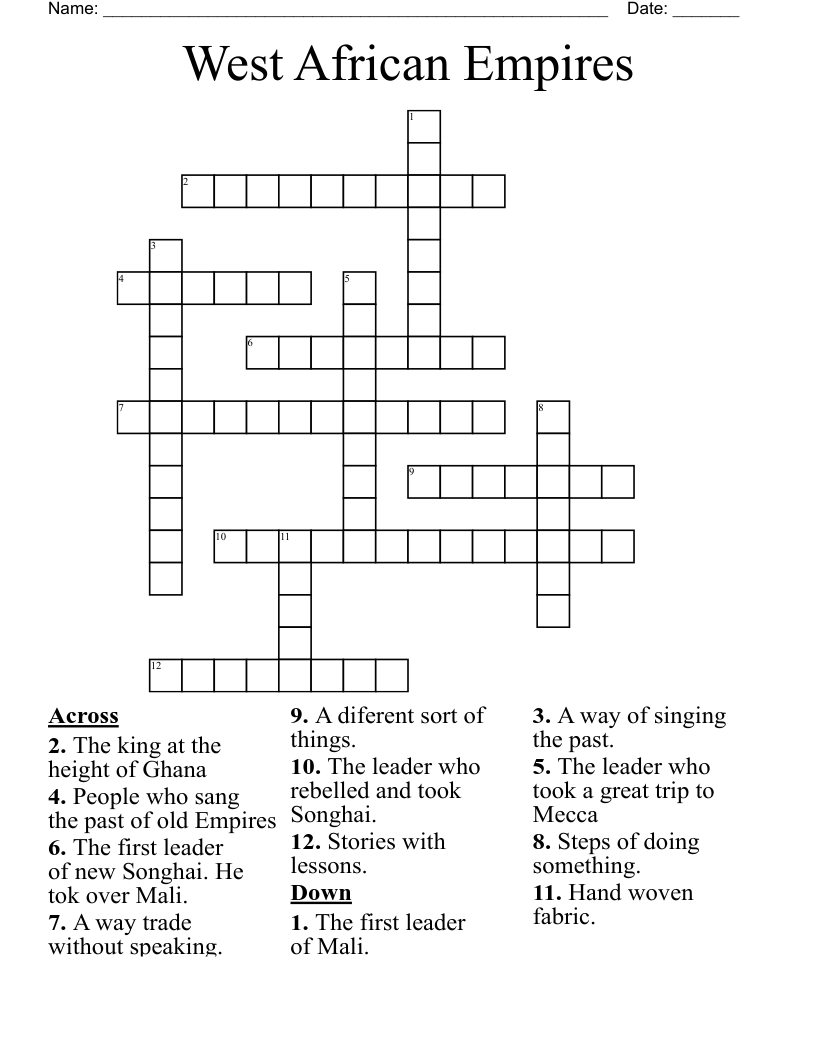 West African Empires Crossword