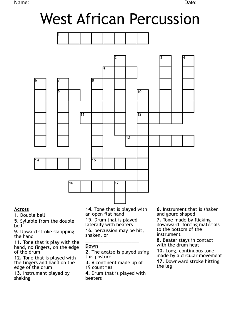 West African Percussion Crossword