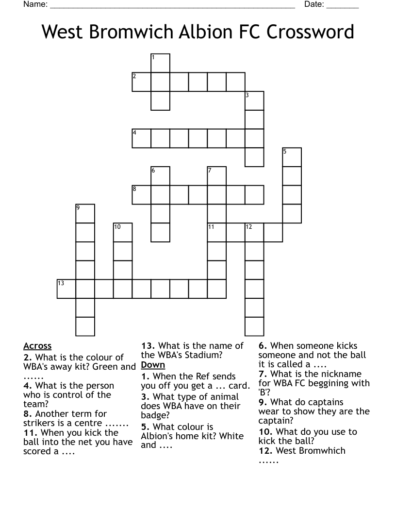 West Bromwich Albion FC Crossword