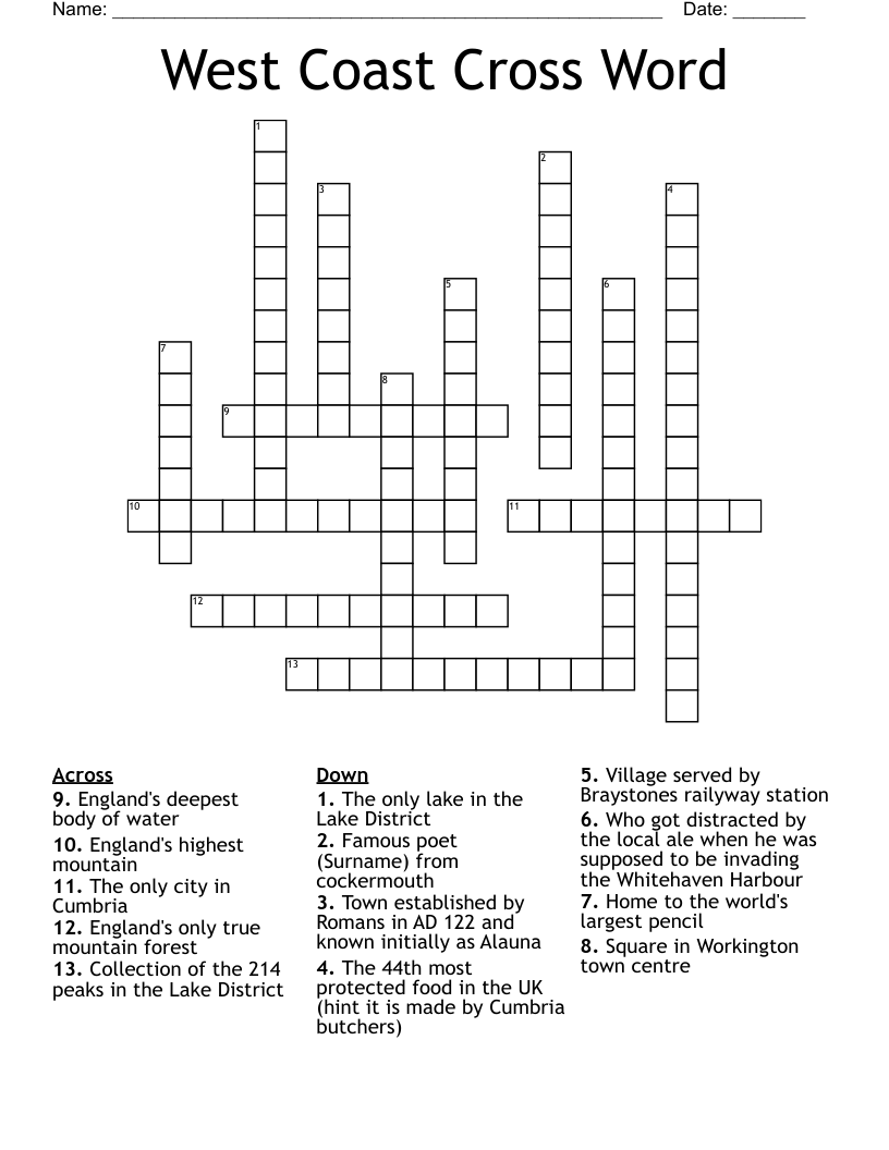 West Coast Cross Word