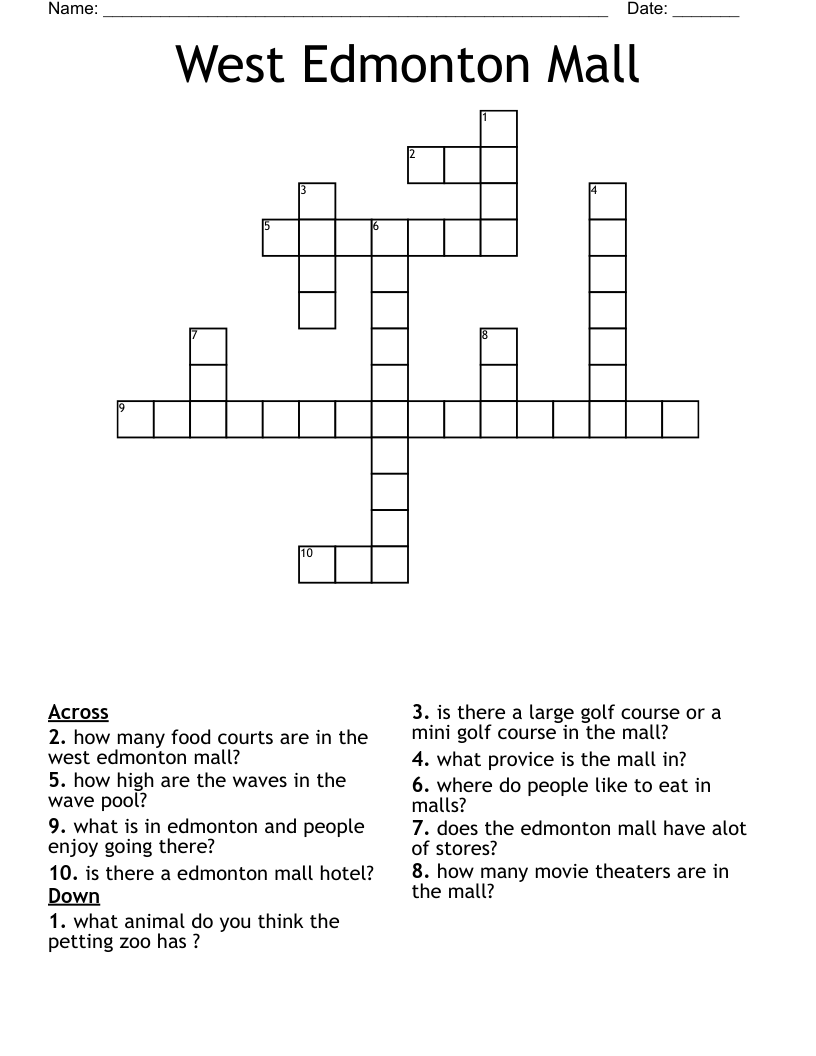 West Edmonton Mall Crossword
