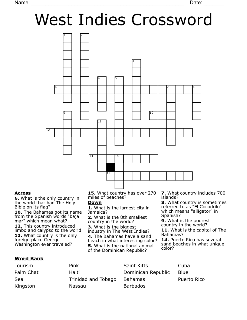 West Indies Crossword