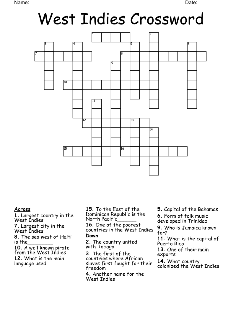 West Indies Crossword