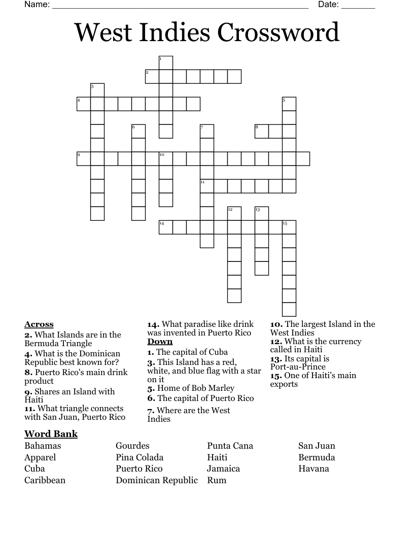 West Indies Crossword