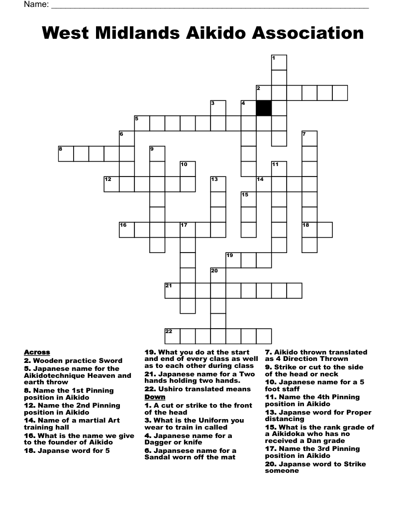 West Midlands Aikido Association Crossword