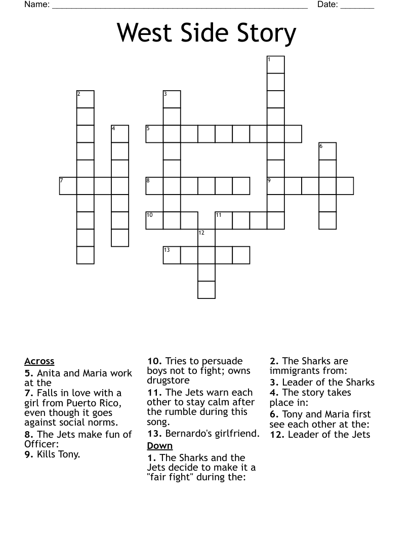 West Side Story Crossword
