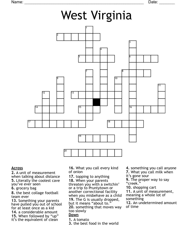 West Virginia Crossword