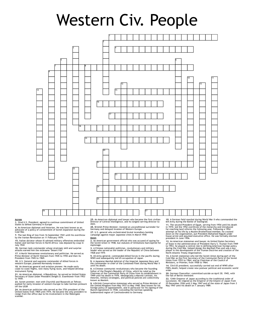 Western Civ. People Crossword