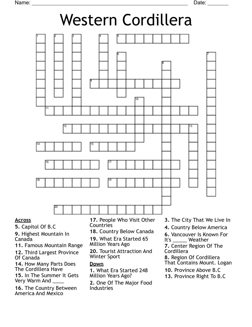 Western Cordillera Crossword