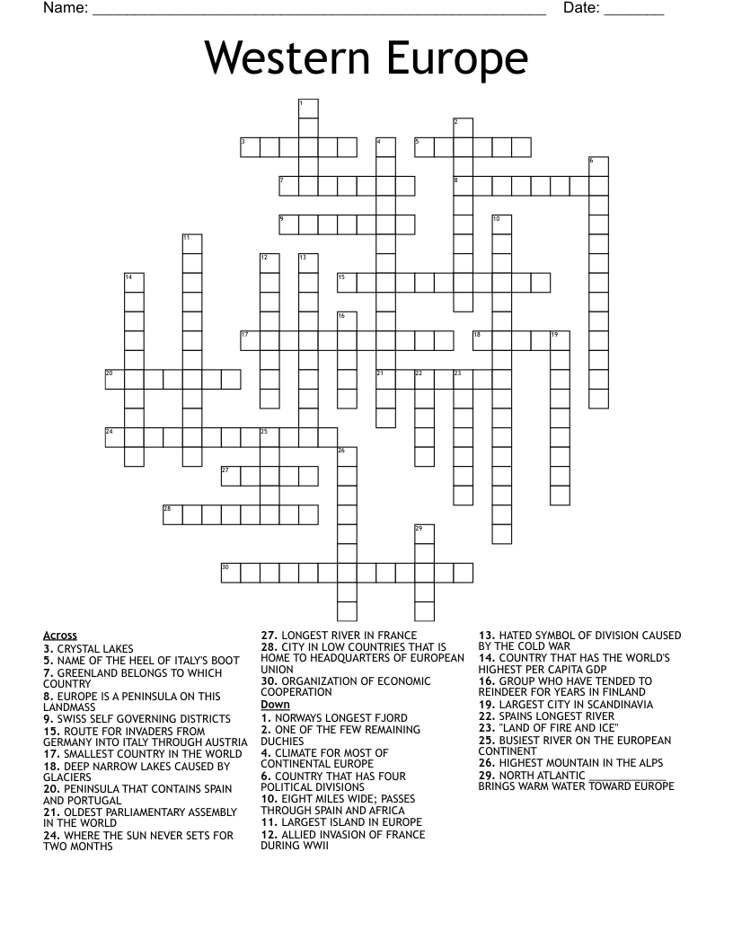 Western Europe Crossword