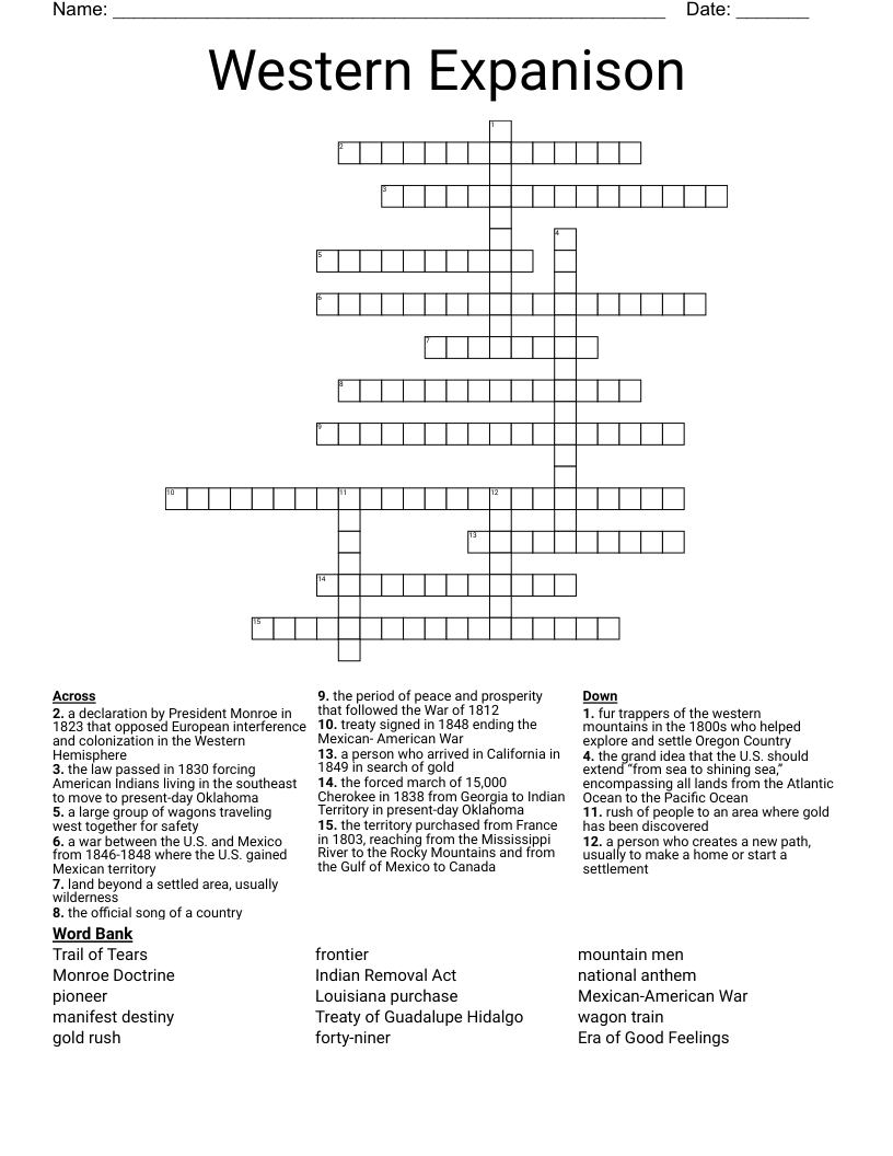 Western Expanison Crossword