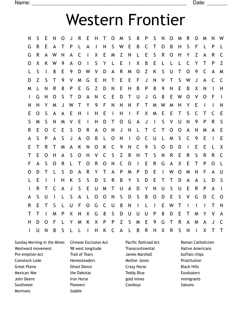 Western Frontier Word Search