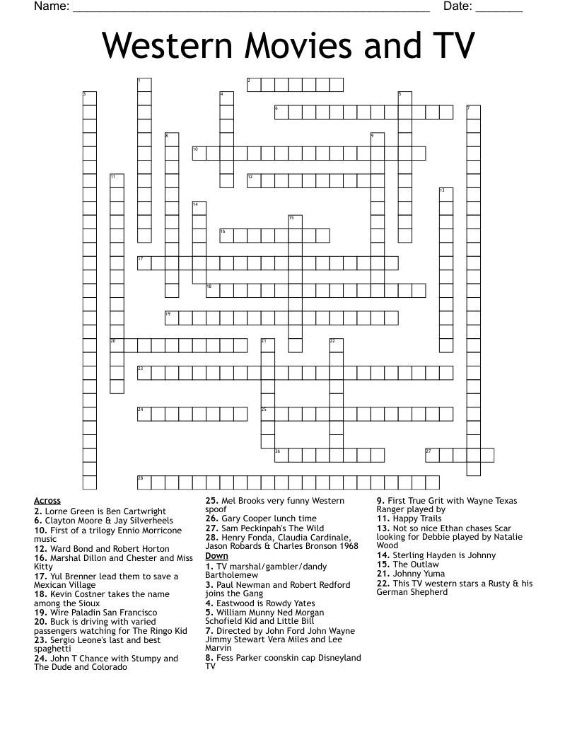 Western Movies and TV Crossword