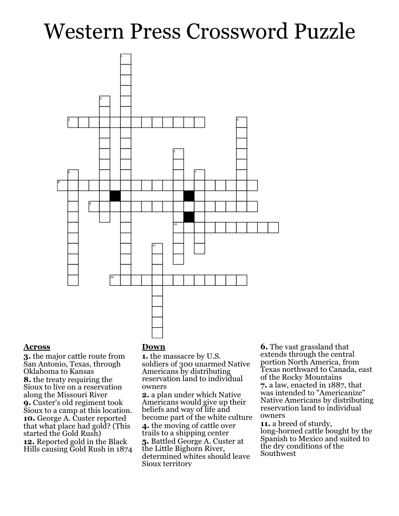 Western Press Crossword Puzzle 