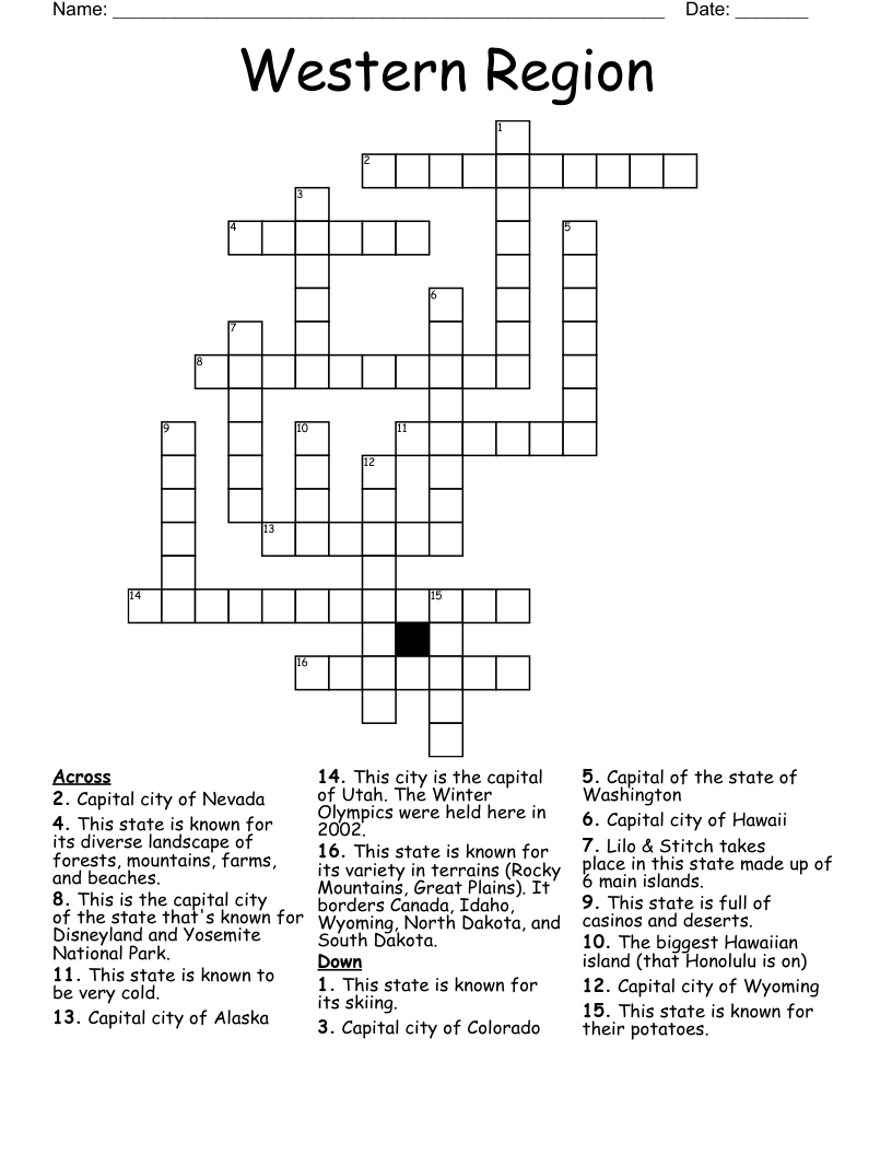 Western Region Crossword