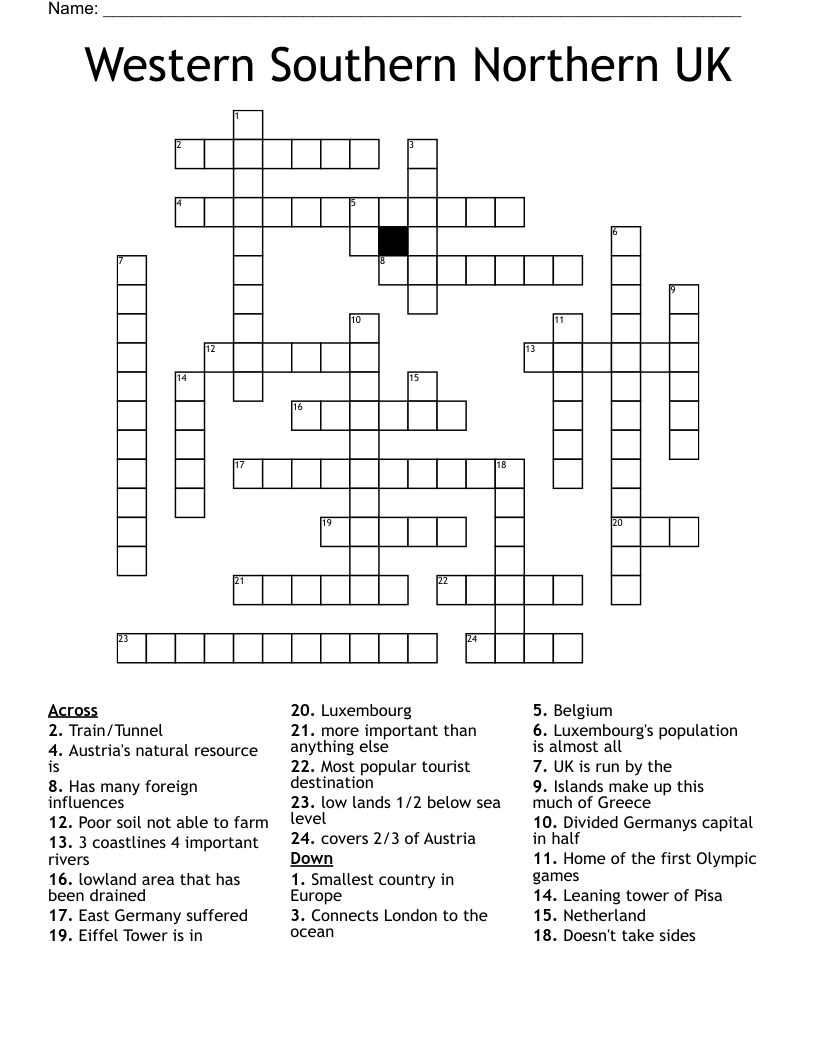 Western Southern Northern UK Crossword