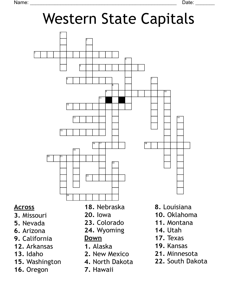 Western State Capitals Crossword