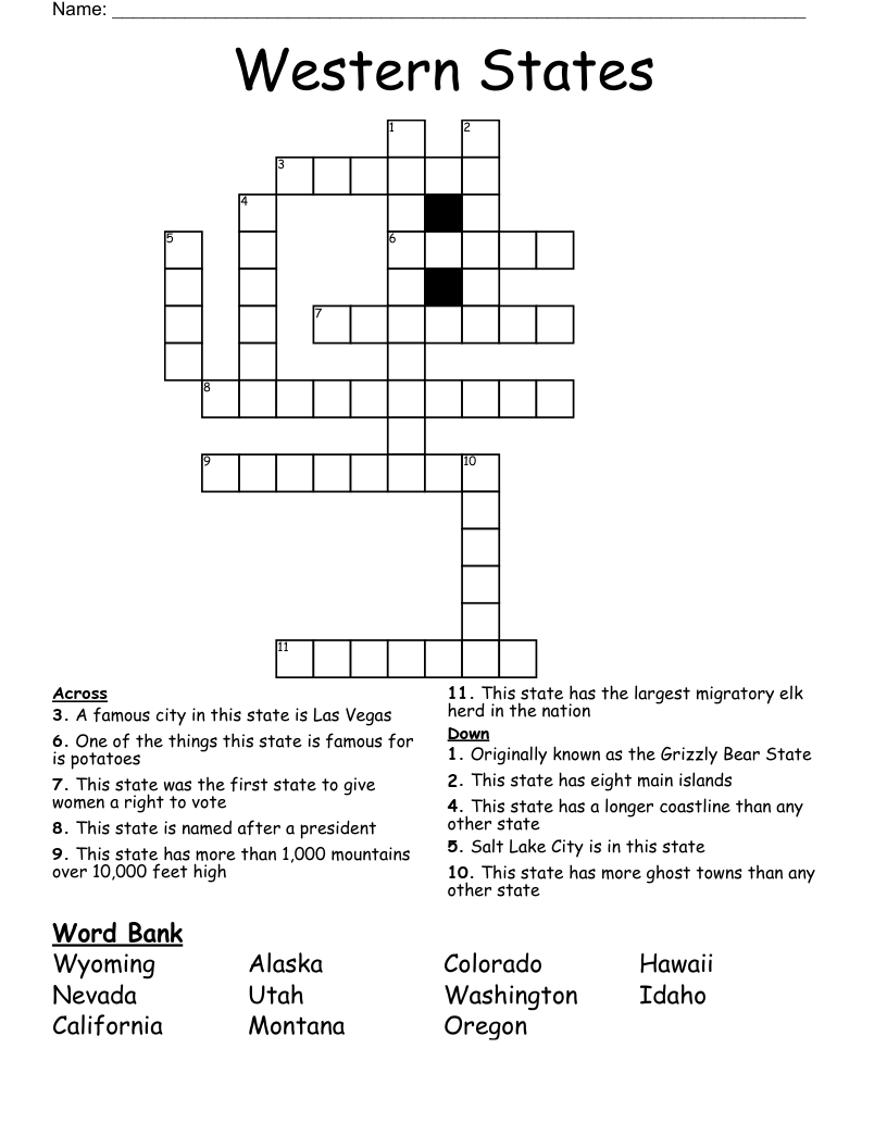 Western States Crossword