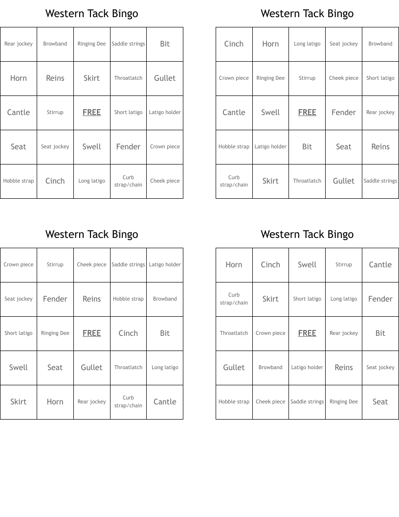 Western Tack Bingo