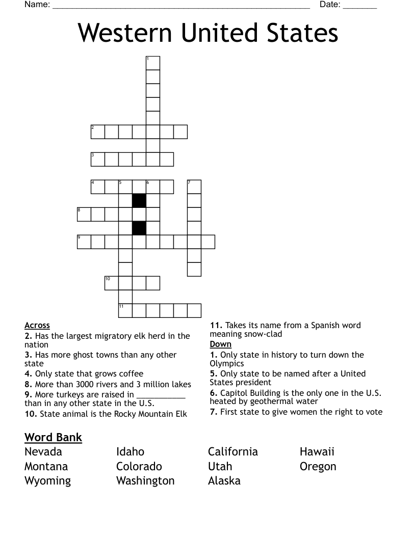 Western United States Crossword