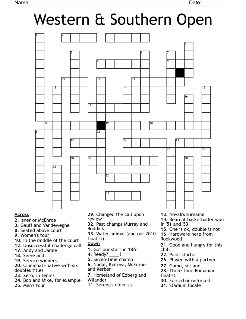 Western & Southern Open Crossword