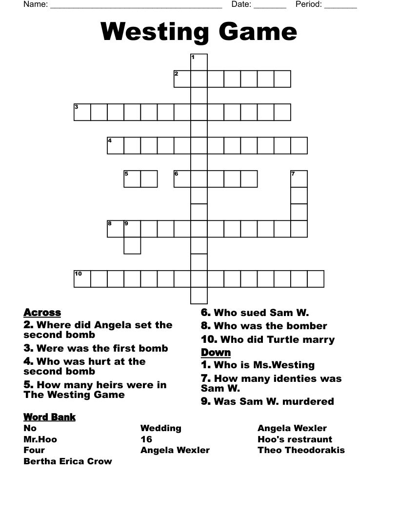 Westing Game Crossword