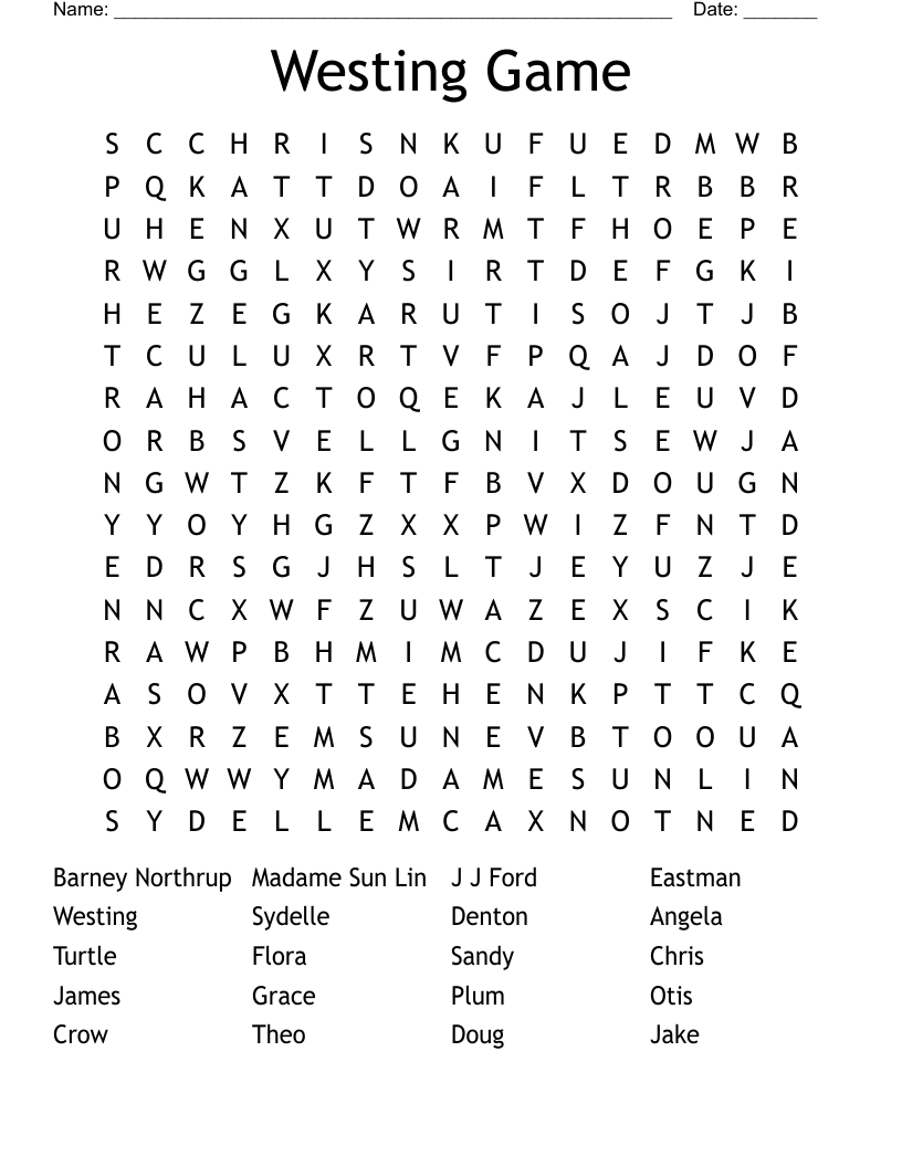 Westing Game Word Search