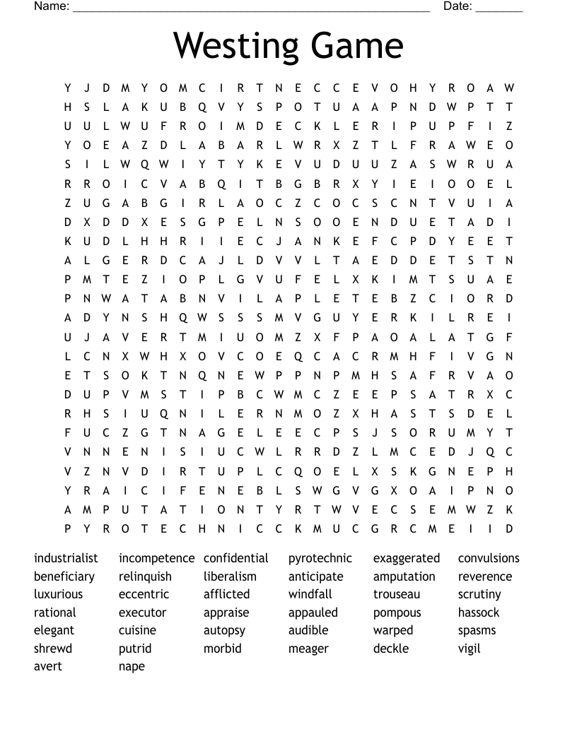 Westing Game Word Search
