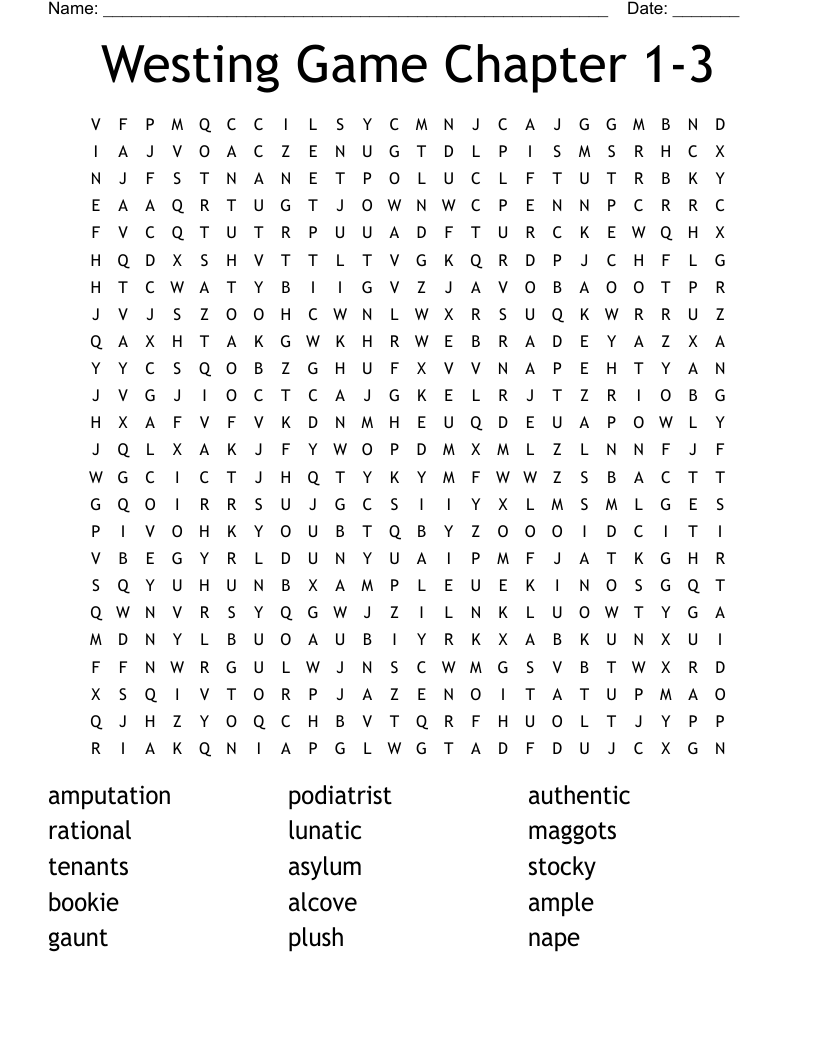 Westing Game Chapter 1-3 Word Search