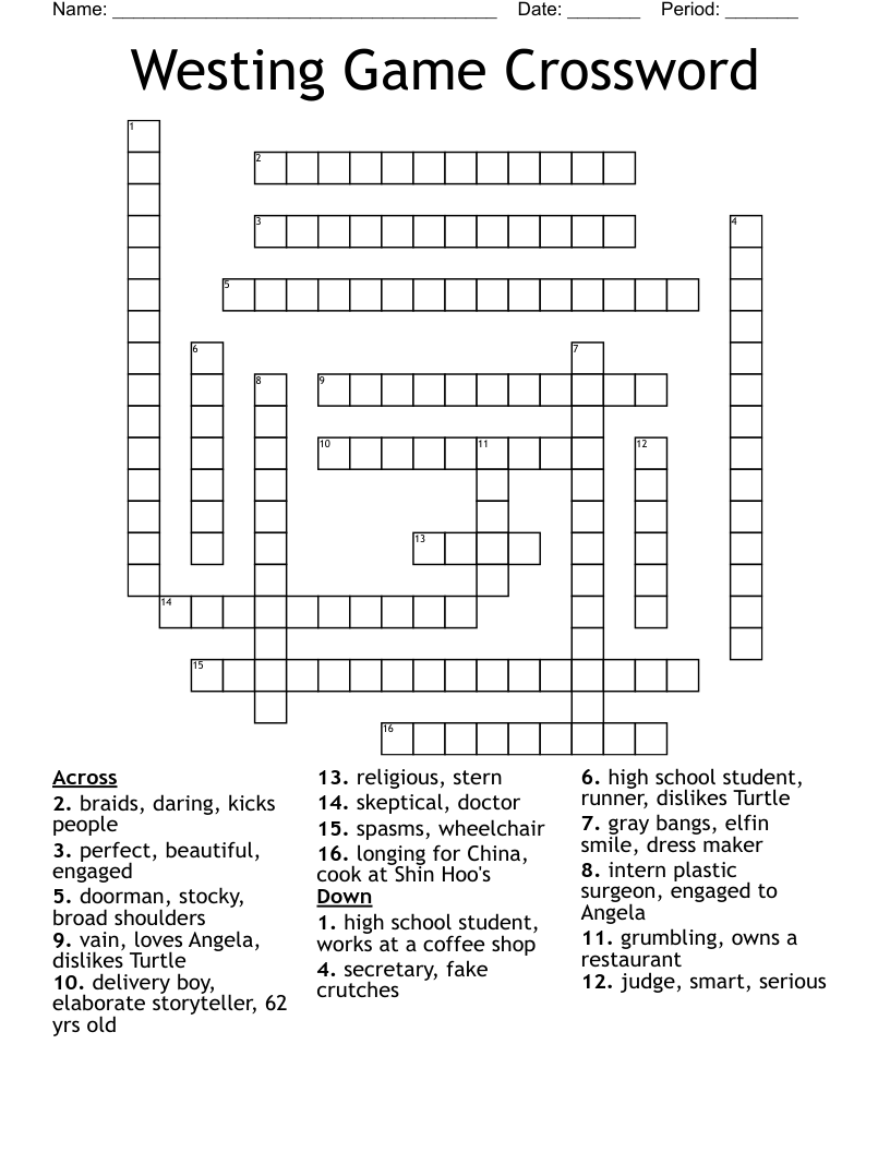 Westing Game Crossword