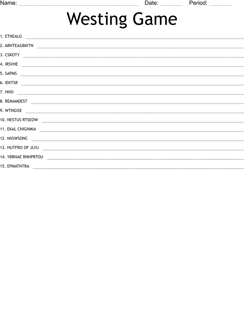 Westing Game  Word Scramble