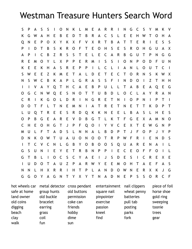 Westman Treasure Hunters Search Word Word Search