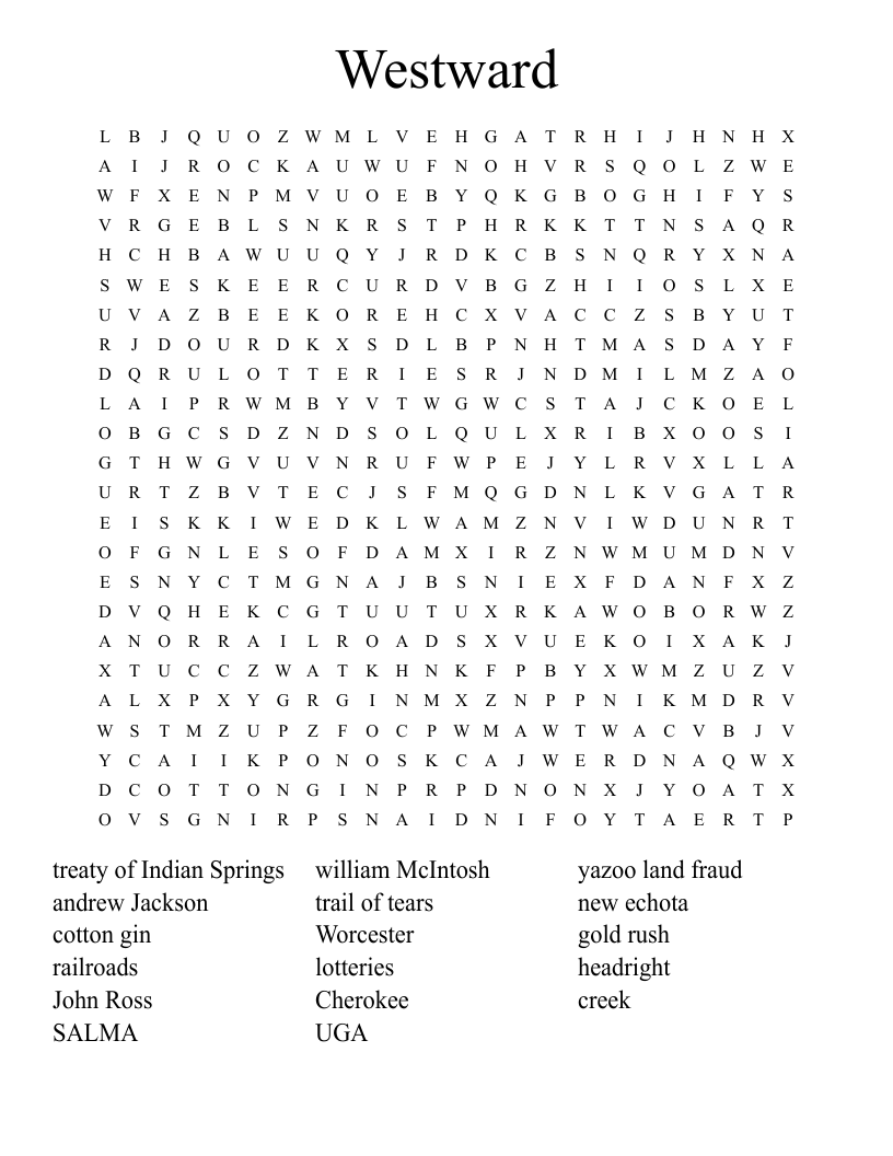 Westward Word Search