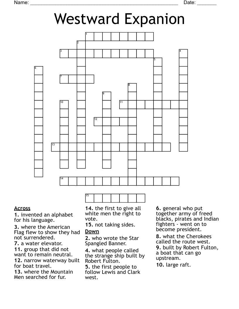 Westward Expanion Crossword