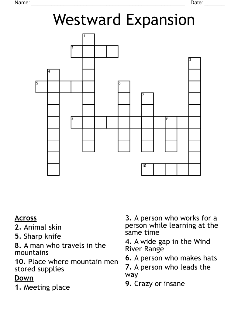 Westward Expansion Crossword