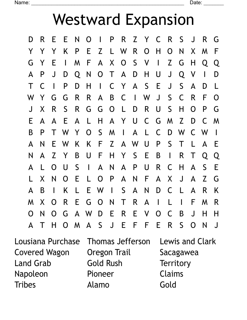 Westward Expansion Word Search