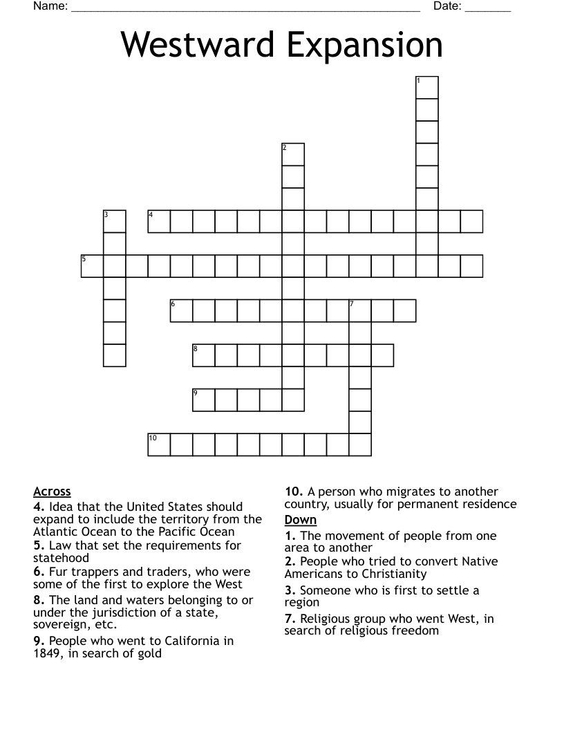 Westward Expansion Crossword