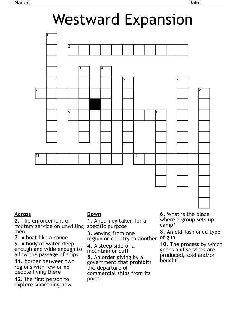 Westward Expansion Crossword