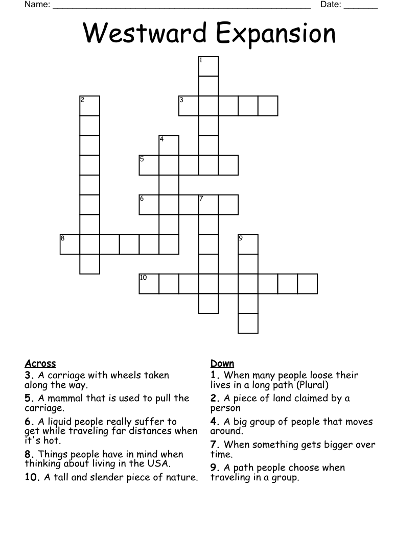 Westward Expansion Crossword